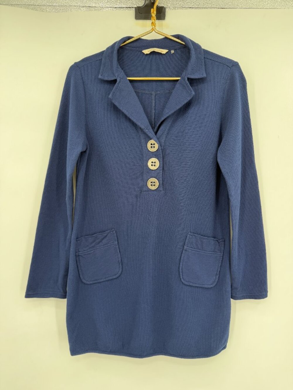 Soft Surroundings Women’s Blue Waffle Knit Cotton Tunic /Top Pullover Coastal